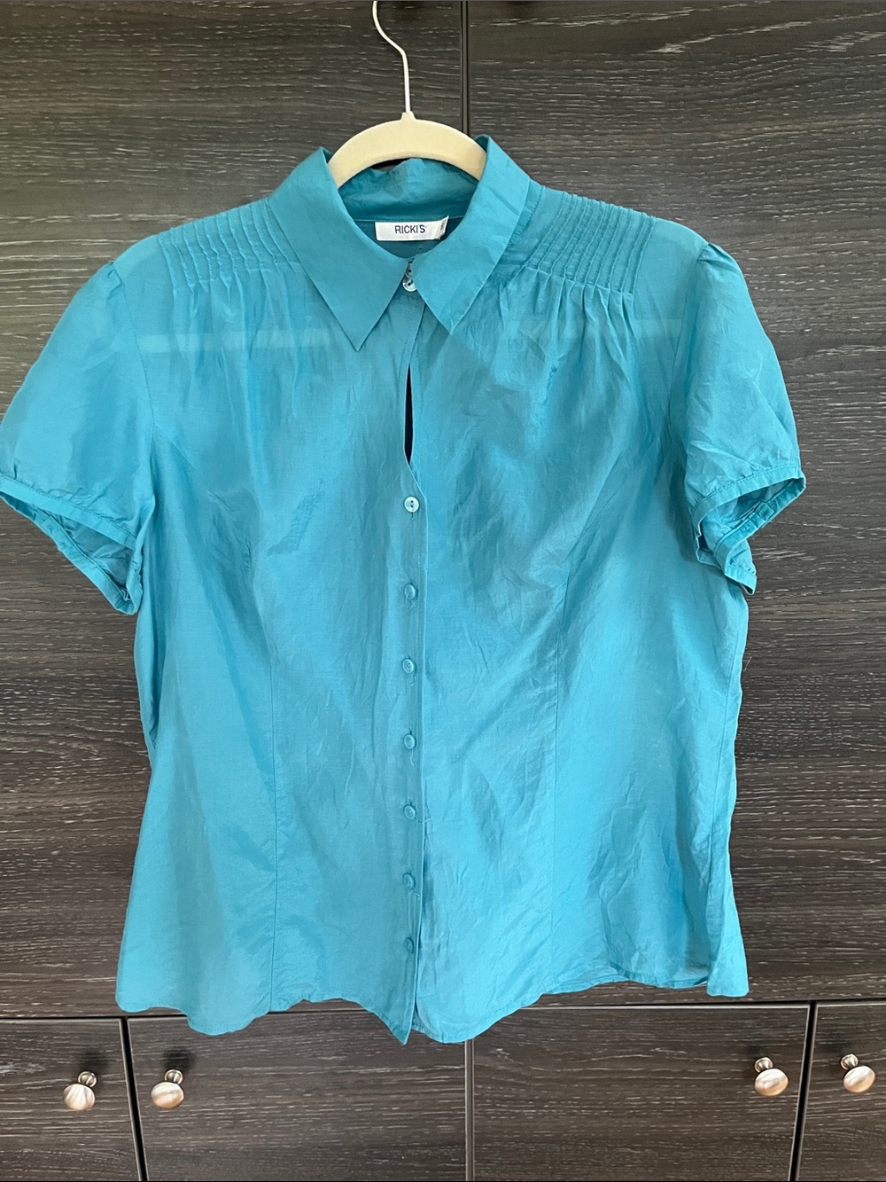 Vtg Ricki’s Teal Silk & Cotton Top L